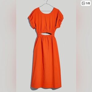 Madewell Orange Gathered-Waist Pull-On Dress